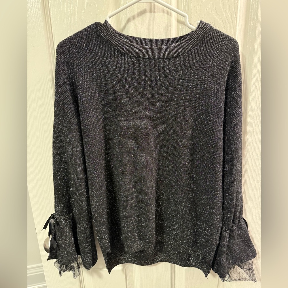 Black Sparkle Sweater with Lace Cuffs